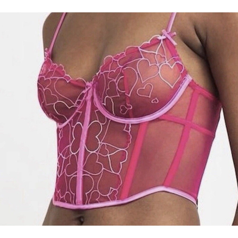 SKIMS Pink Sheer Heart Bustier Corset Top
